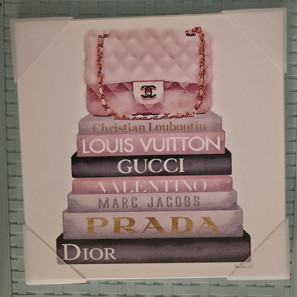 Hanging Wall Plaque -named "High Fashion Bookstack" By Artist Amanda Greenwood